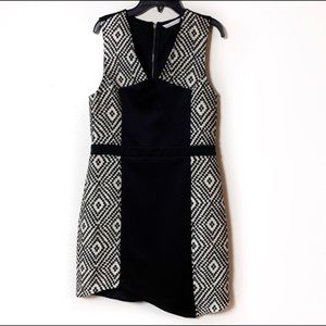 Paneled Tribal Pattern Asymmetric Black Tan Dress